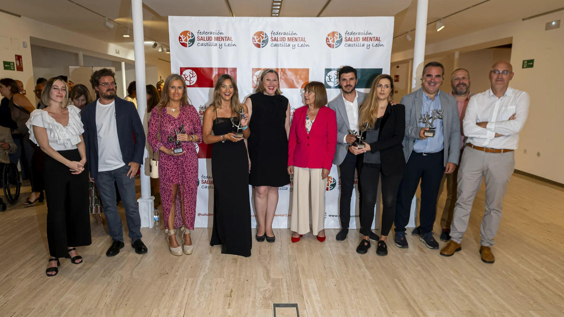 Foto de familia de los premiados con la consejera Isabel Blanco y la presidenta de Salud Mental Castilla y León, Elena Briongos