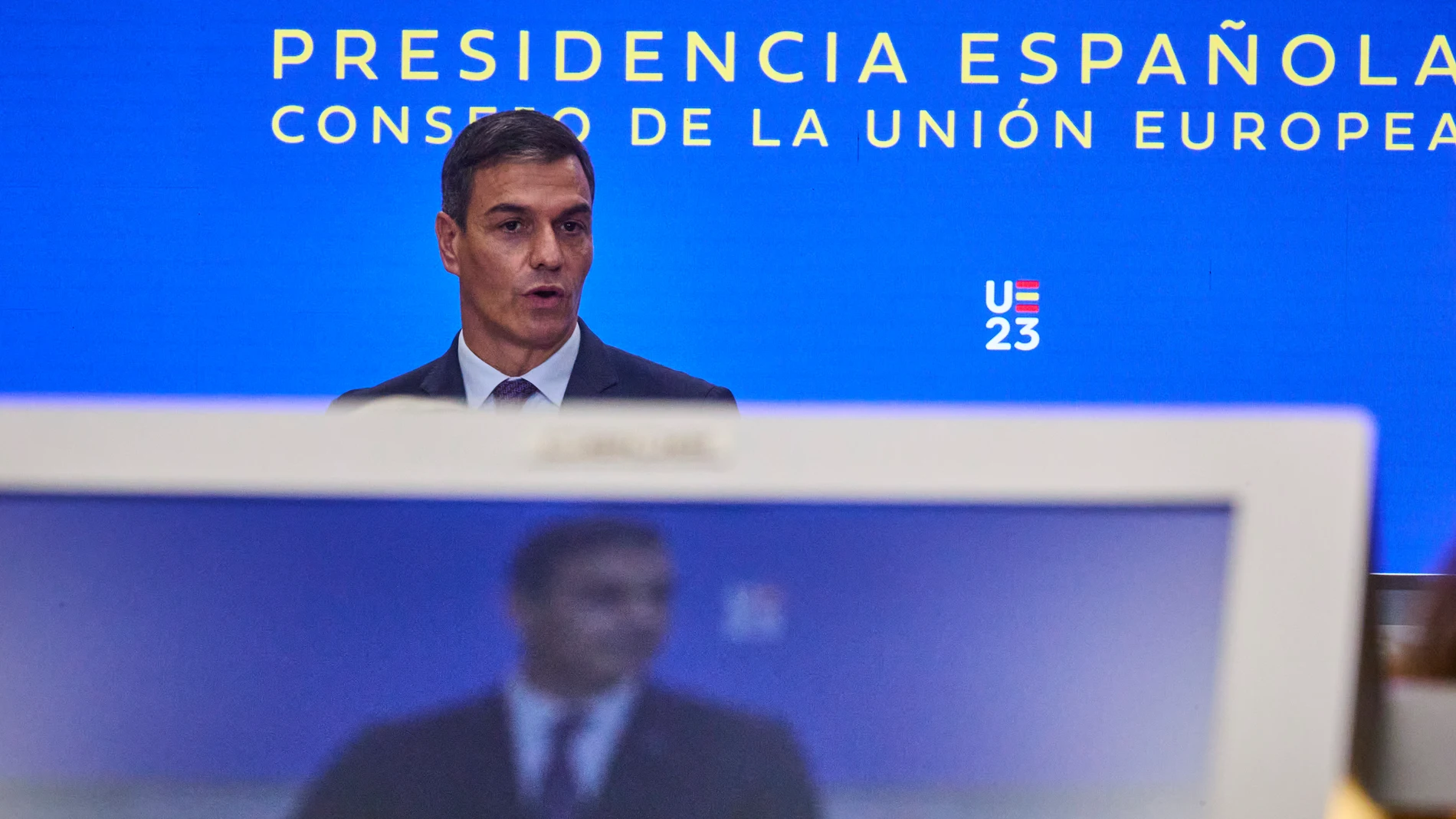 El presidente del Gobierno en funciones, Pedro Sánchez, durante el acto en el que fue presentada la propuesta estratégica de la Presidencia española de la UE para fortalecer la seguridad económica y el liderazgo global de la UE en esta década.