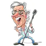 Caricatura de Pepe Domingo que rememora sus años como cantante