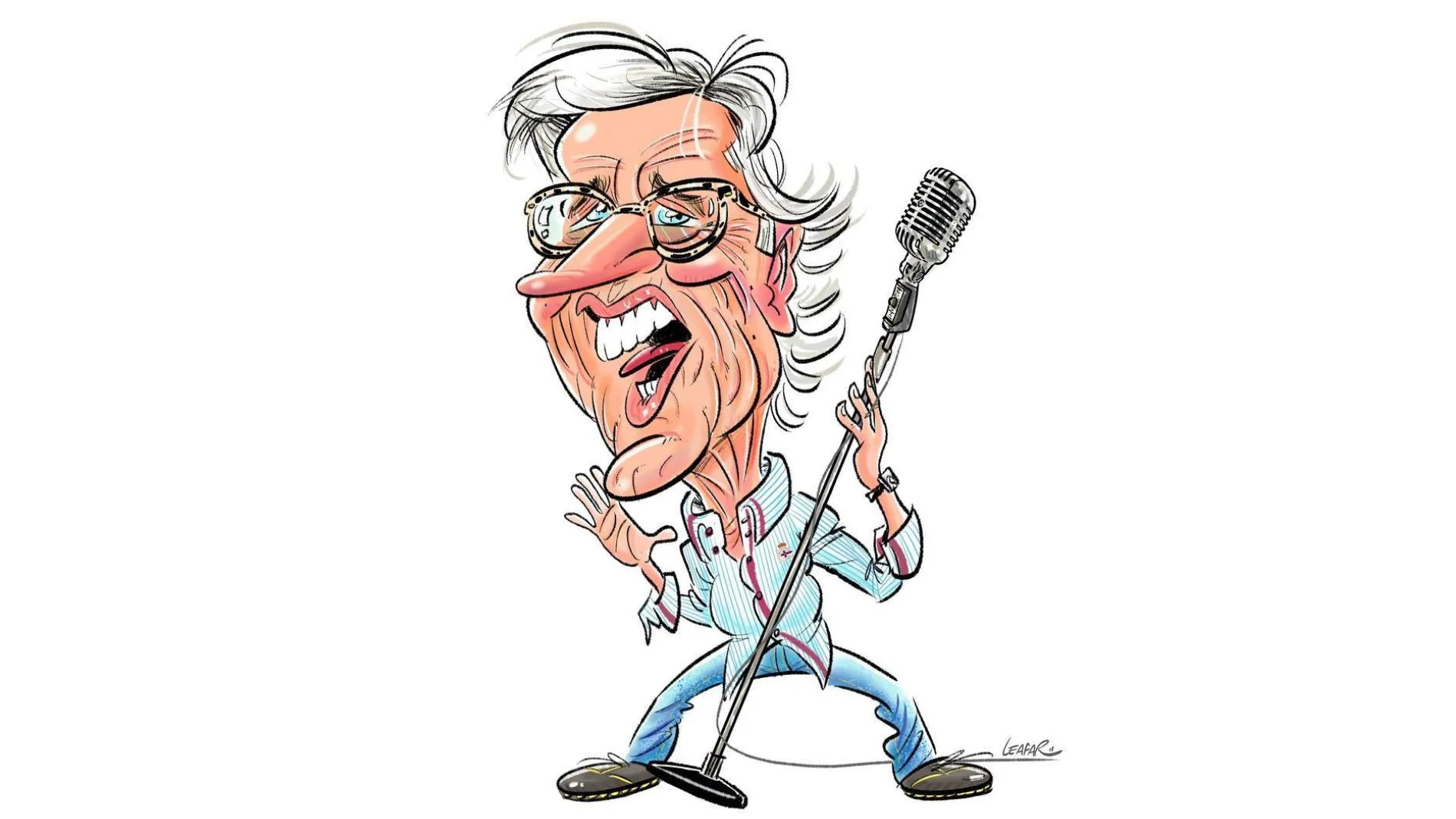 Caricatura de Pepe Domingo que rememora sus años como cantante