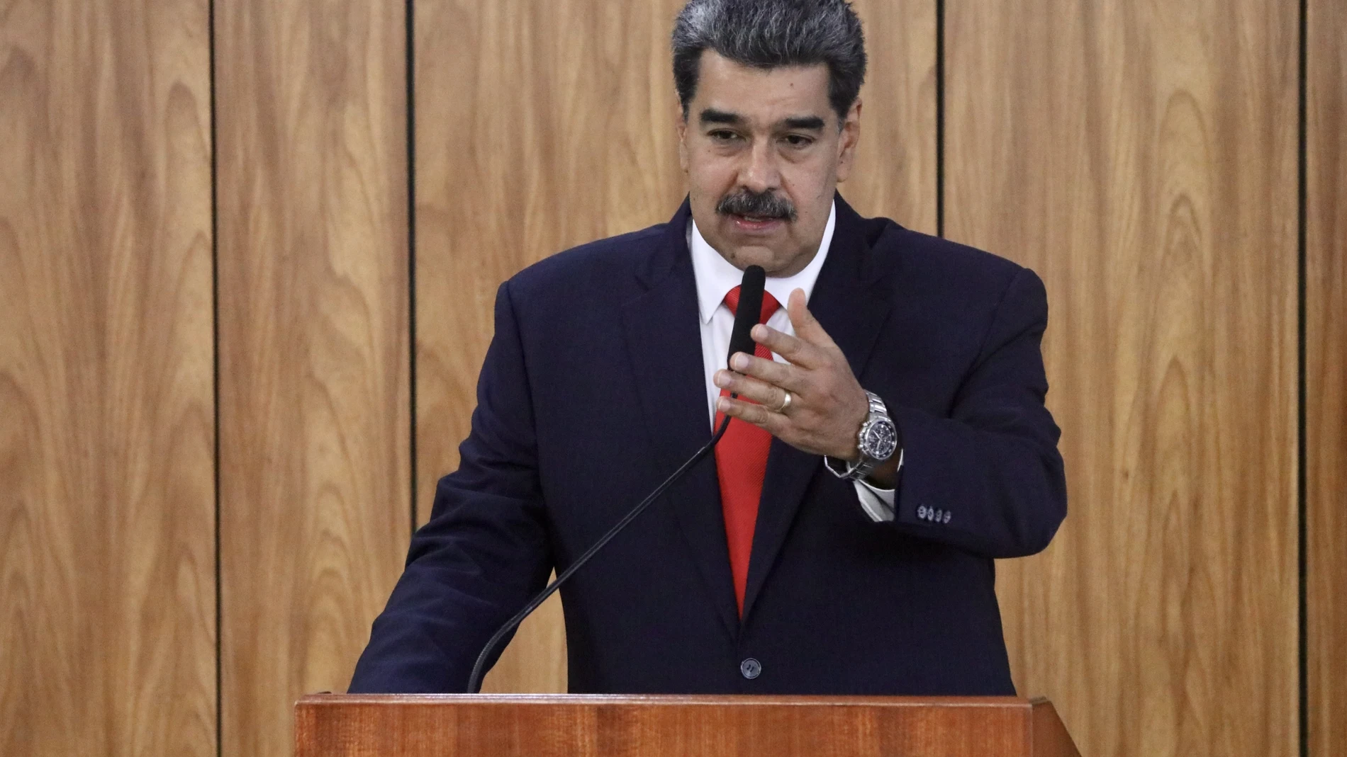 May 29, 2023, Brasilia, Distrito Federal, Brasil: (INT) Press Conference with Maduro, President of Venezuela. May 29, 2023, Brasilia, Federal District, Brazil: The President of Venezuela, Nicolas Maduro, during a press conference alongside the President of Brazil, Luiz Inacio Lula da Silva, at the Planalto Palace, in Brasilia, after a reserved meeting between the two..Credit: Frederico Brasil/Thenews2 (Foto: Frederico Brasil/Thenews2/Zumapress) (Foto de ARCHIVO) 29/05/2023