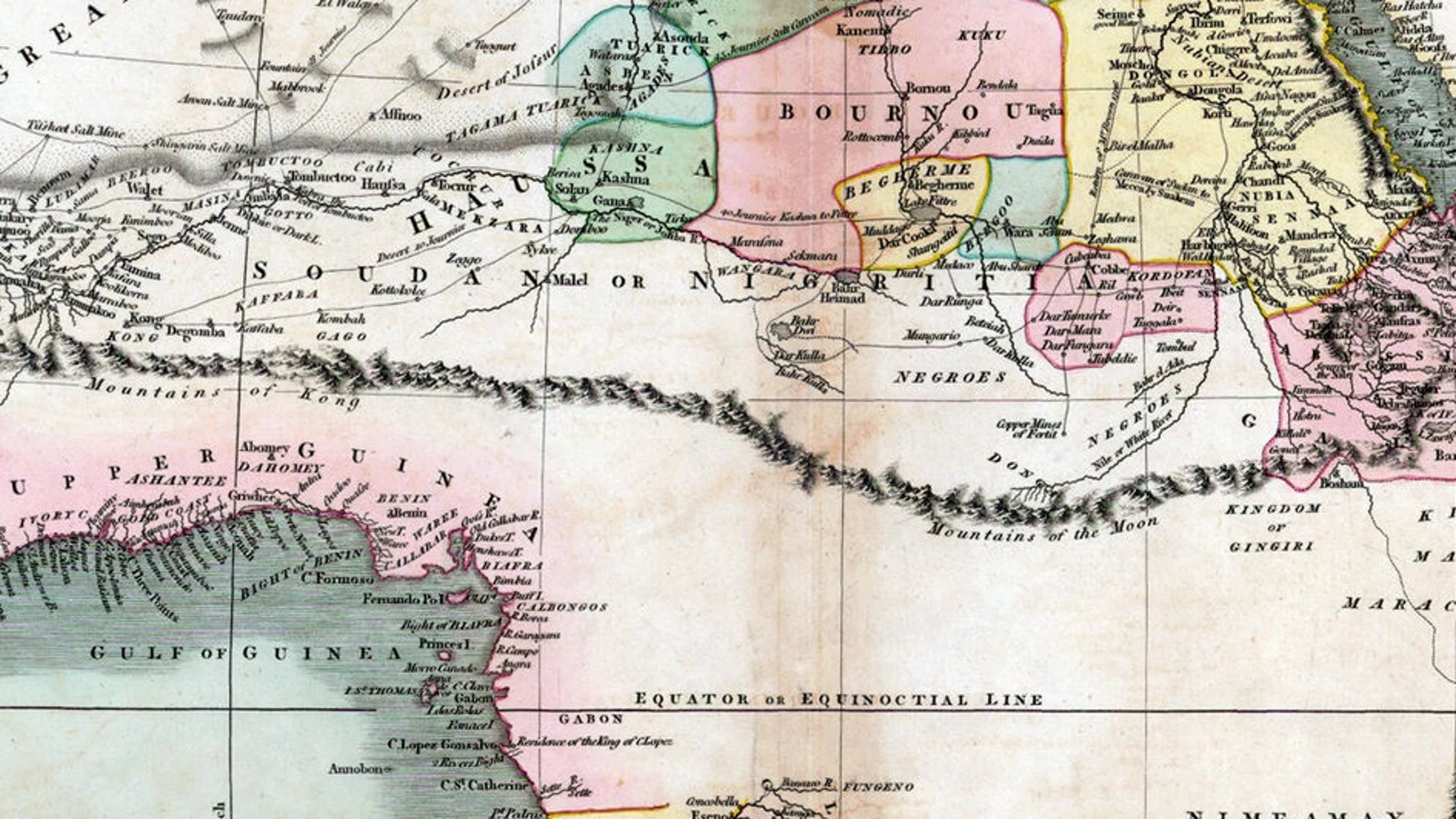 Cordillera de Kong en un mapa de 1805