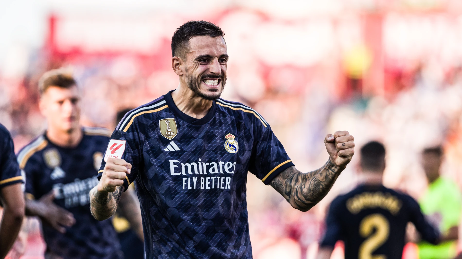 Joselu of Real Madrid celebrates a goal during the Spanish league, La Liga EA Sports, football match played between Girona FC and Real Madrid at Estadi de Montilivi on September 30, 2023 in Girona, Spain. Javier Borrego / Afp7 30/09/2023 ONLY FOR USE IN SPAIN
