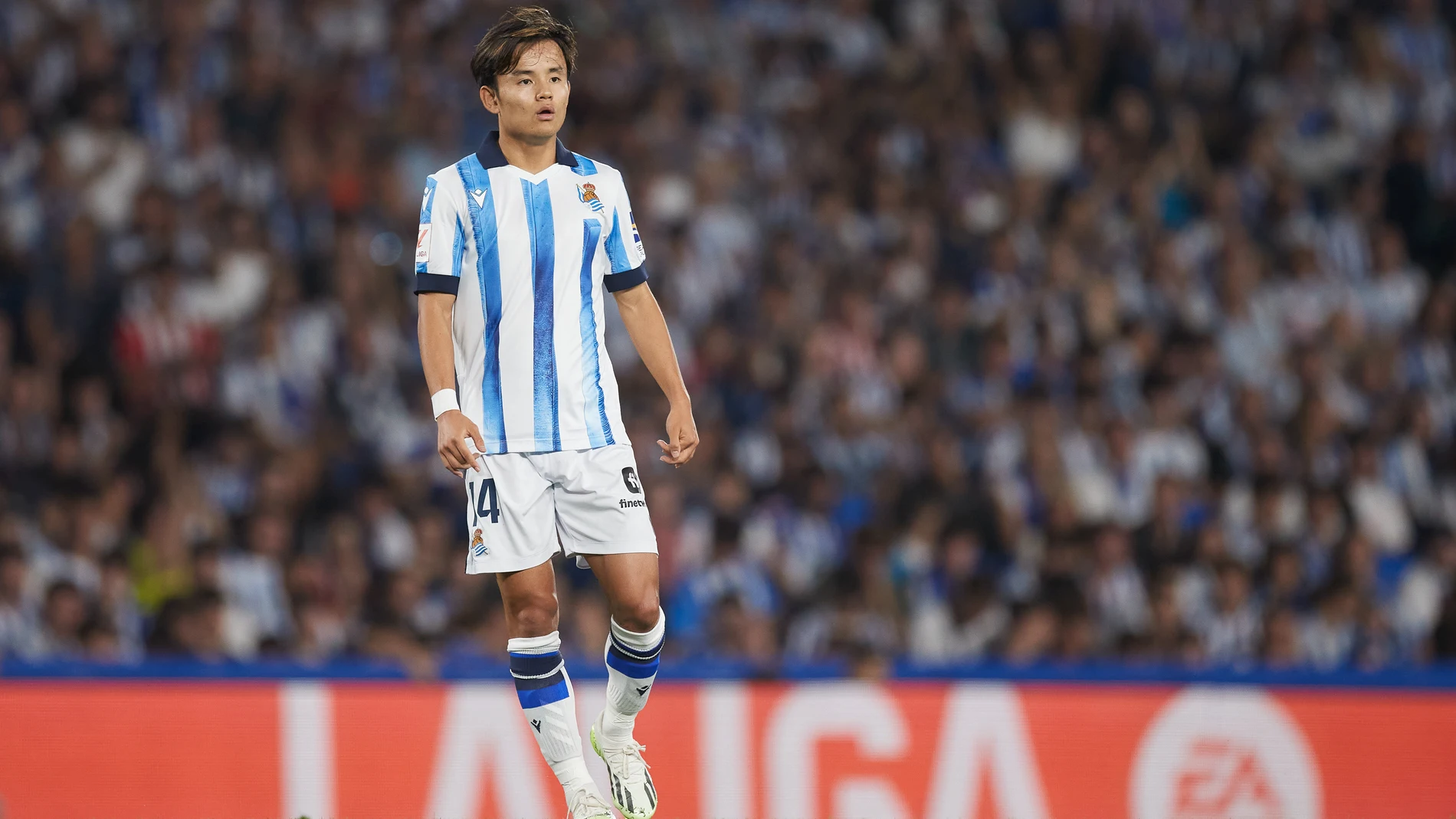 Takefusa Kubo of Real Sociedad looks on during the LaLiga EA Sports match between Real Sociedad and Athletic Club at Reale Arena on September 30, 2023, in San Sebastian, Spain.Ricardo Larreina / Afp7 30/09/2023 ONLY FOR USE IN SPAIN