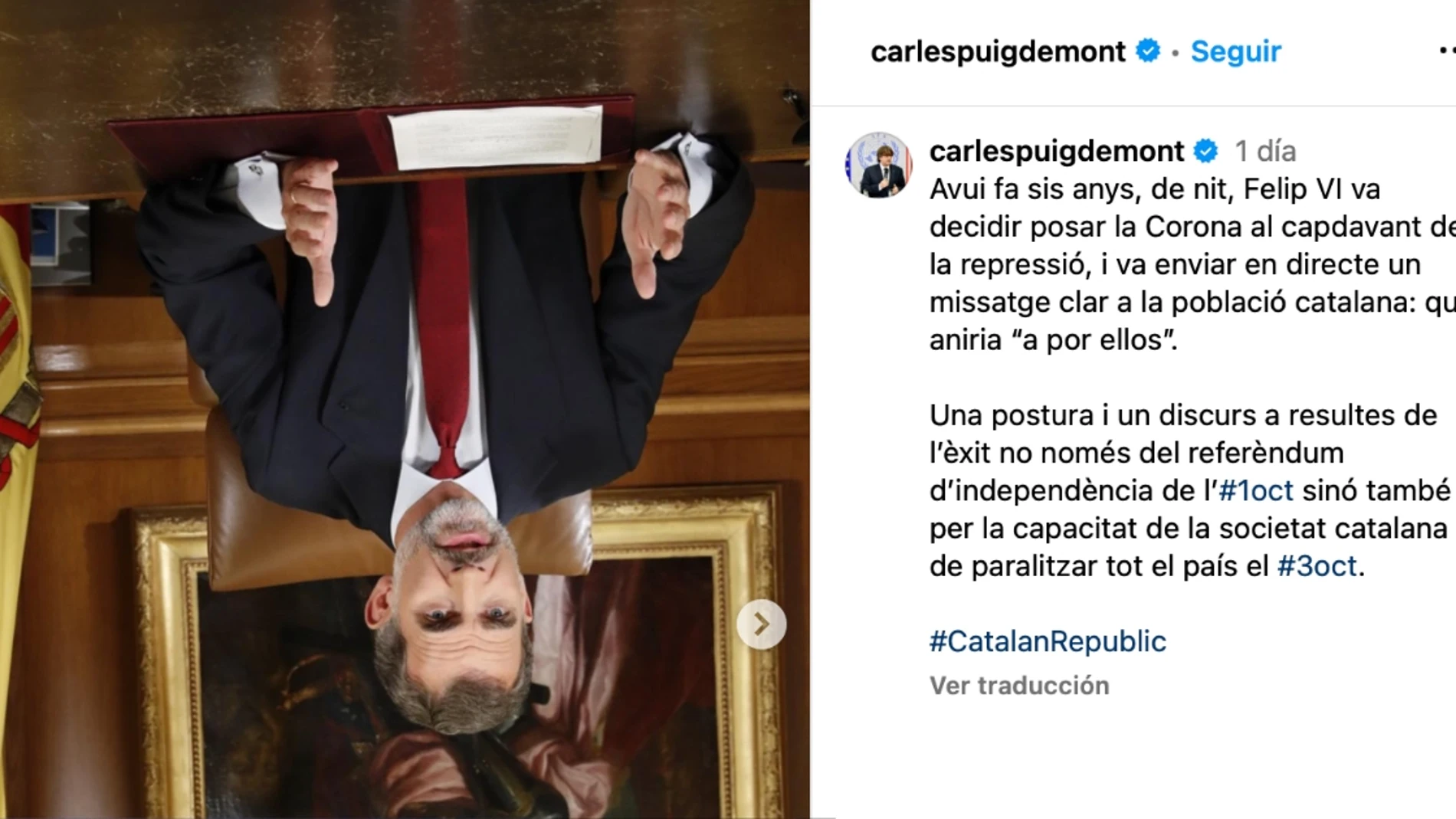 Felipe VI en el Instagram de Carles Puigdemont