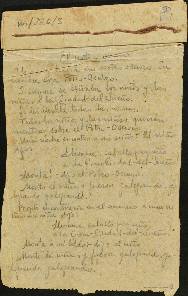 Manuscrito de cuatro cuentos, escritos por Miguel Hernández para su hijo