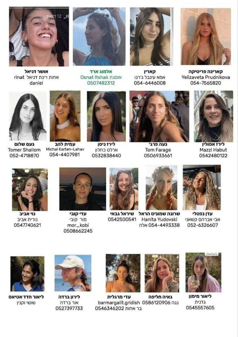 Lista de las mujeres soldado tomadas como rehenes por Hamás