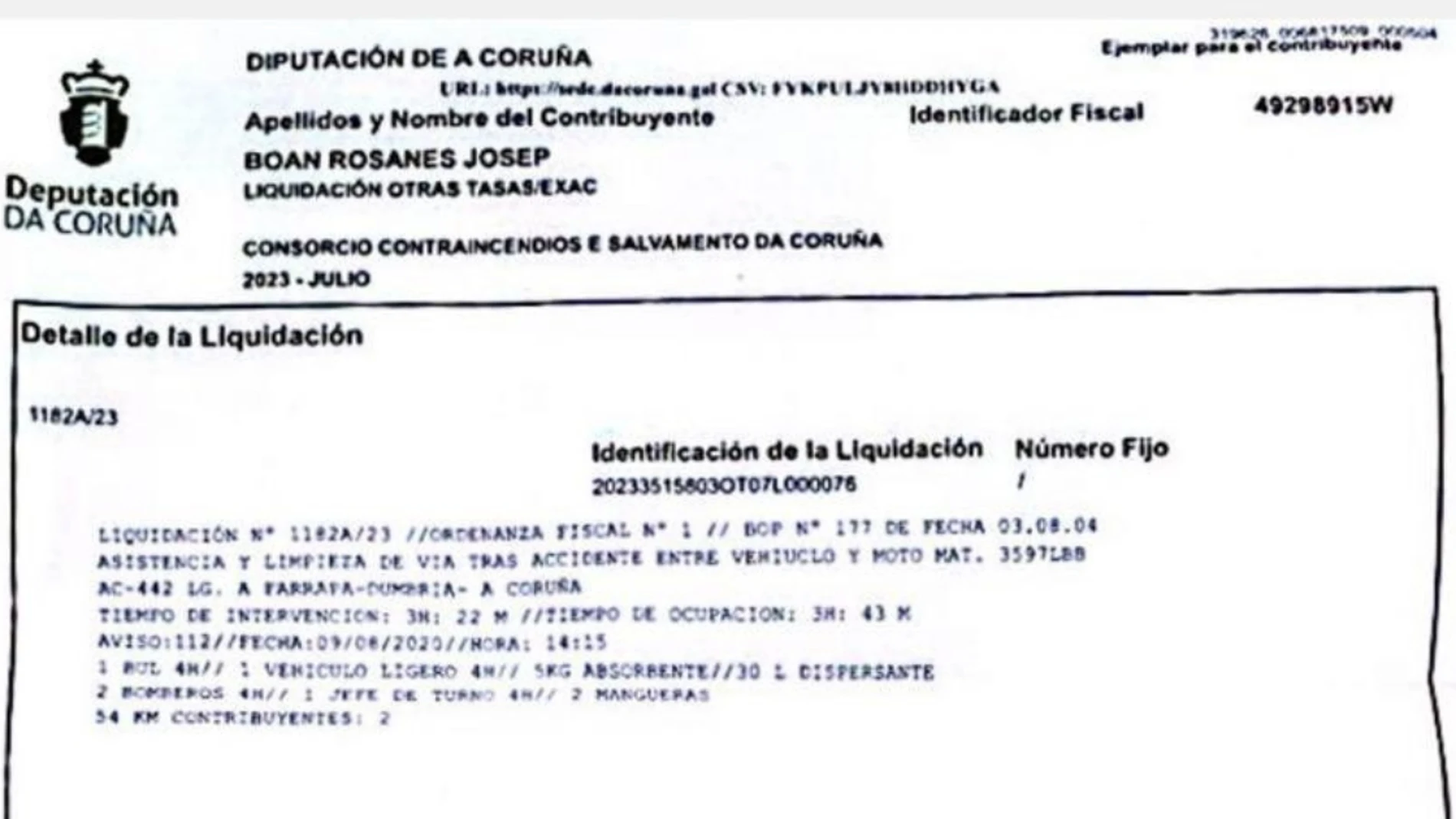 Factura de la Diputación de Coruña