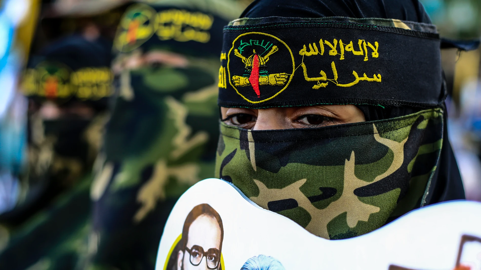 Seguidores del grupo armado palestino Yihad Islámica durante una protesta contra Israel. 06/10/2023