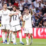 Brahim Díaz celebra un gol con el Real Madrid