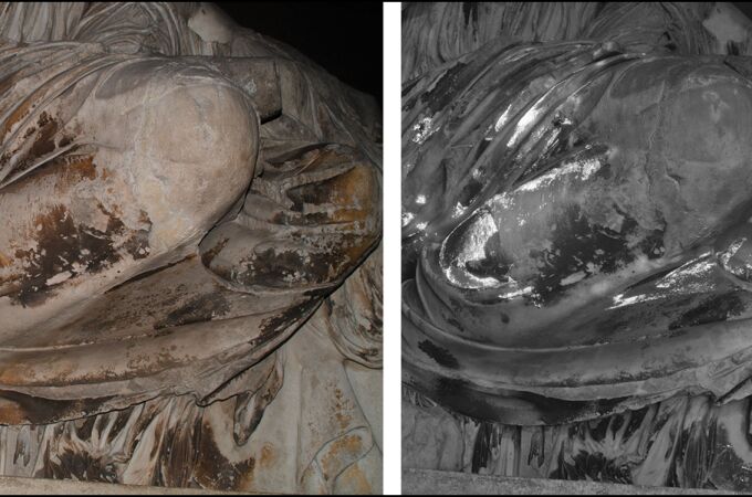 Imágenes del estudio que ha descubierto restos de colores en las figuras del Partenón