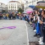 Cientos de personas en una concentración contra la violencia machista este año en la Puerta del Sol de Madrid