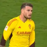 Gaetan Poussin, portero del Zaragoza, tras su grave error ante el Sporting