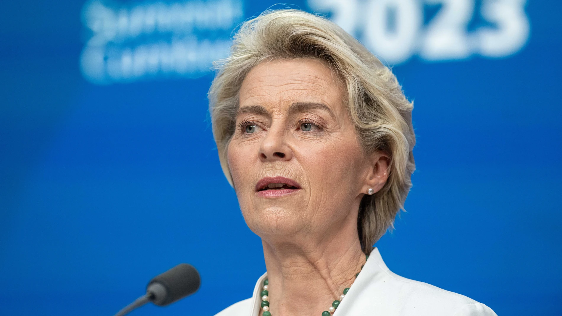 European Commission President Ursula Von der Leyen is seen at a press conference after the second day of the EU - CELAC (Comunidad de Estados Latinoamericanos y Caribenos - Community of Latin American and Caribbean States) summit, in Brussels, Tuesday 18 July 2023. The EU-CELAC summits bring together European, Latin American and Caribbean heads of state and government to strengthen relations between these regions. (Foto de ARCHIVO)18/07/2023