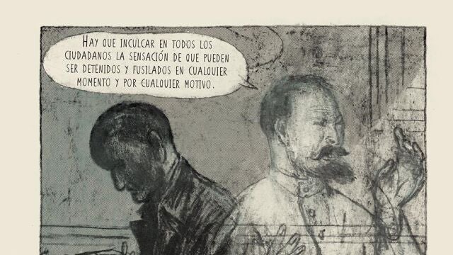 El protagonista del cómic, Volodia Gubin (arriba), junto al fantasma de Félix Dzerzhinsky
