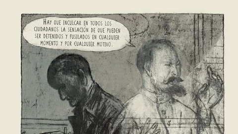 El protagonista del cómic, Volodia Gubin (arriba), junto al fantasma de Félix Dzerzhinsky