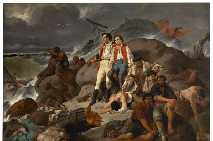 "Episodio de Trafalgar" (1862), óleo sobre lienzo de Francisco Sans Cabot. Pintura que representa el naufragio del navío Neptuno