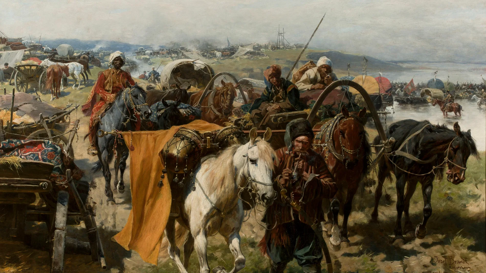 «Campamento cosaco» (ca. 1895-1900), óleo sobre lienzo de Józef Brandt (1841-1915)