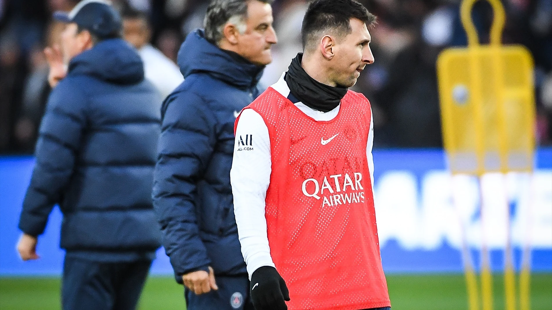 Galtier y Messi en un entrenamiento del PSG