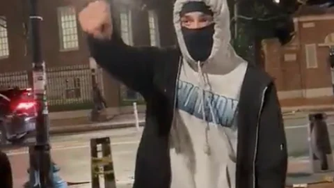 Un joven pro-Hamás arranca cárteles de israelíes secuestrados en la Universidad de Harvard