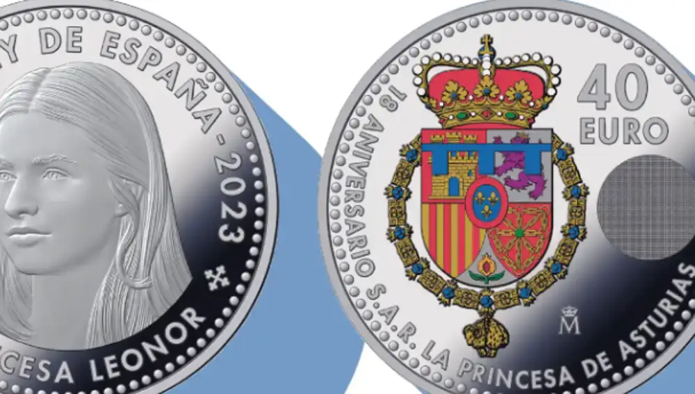Anverso y reverso de la moneda conmemorativa por la mayoría de edad de la Princesa Leonor