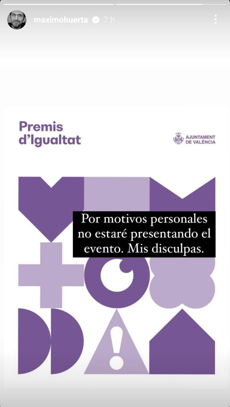 Máximo Huertas se disculpa por tener que cancelar su asistencia al evento.