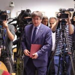 Parliament Carles Puigdemont arrives to give a press conference in Brussels, Belgium.