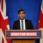 UK Prime Minister Rishi Sunak speaks during a press conference in Downing Street, in response to the Supreme Court ruling that the Rwanda asylum policy is unlawful. 