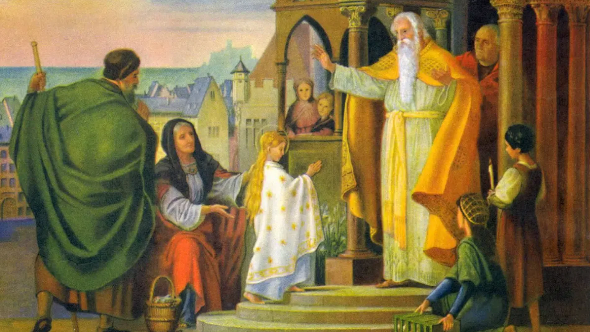 La Presentación de la Virgen María en el templo de Jerusalén representa cuando, siendo niña, el sumo sacerdote anticipó su futura misión sagrada.