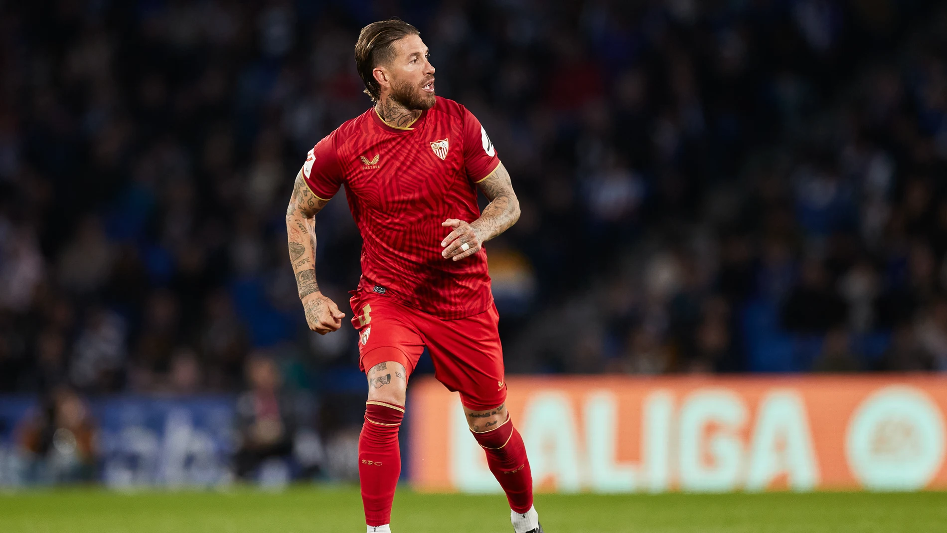 Sergio Ramos of Sevilla FC looks on during the LaLiga EA Sports match between Real Sociedad and Sevilla FC at Reale Arena on November 26, 2023, in San Sebastian, Spain.AFP7 26/11/2023 ONLY FOR USE IN SPAIN