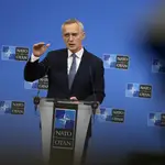 NATO Secretary General Jens Stoltenberg speaks during a media conference at NATO headquarters in Brussels, Monday, Nov. 27, 2023. (AP Photo/Virginia Mayo)