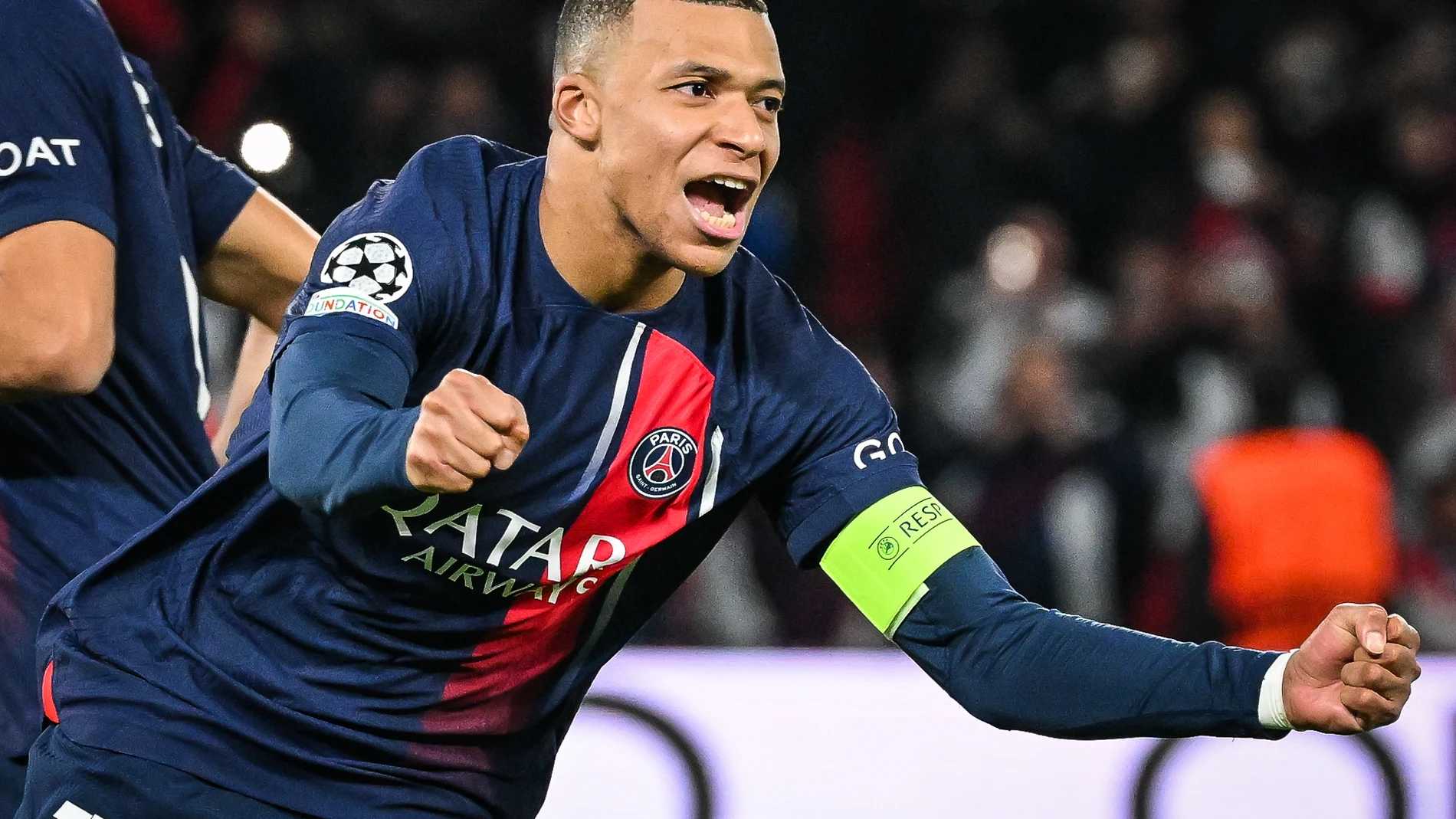 28 November 2023, France, Paris: Paris Saint-Germain's Kylian Mbappe celebrates scoring his side's first goal during the UEFA Champions League Group F soccer match between Paris Saint-Germain and Newcastle United at the Parc des Princes. Photo: Matthieu Mirville/ZUMA Press Wire/dpaMatthieu Mirville/ZUMA Press Wir / DPA28/11/2023 ONLY FOR USE IN SPAIN