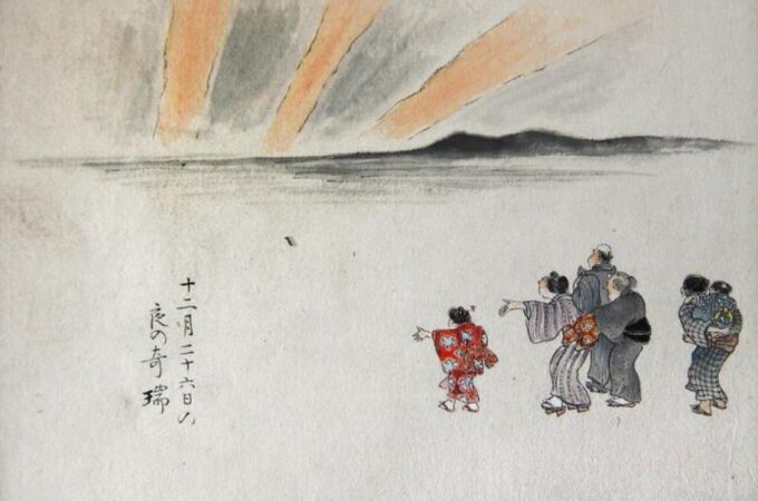 Obra del pintor japonés Shounji Temple sobre la tormenta de 1872