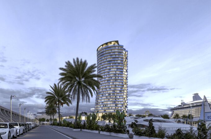 Recreación del hotel en el puerto de Málaga