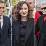 Pedro Sánchez, Isabel Díaz Ayuso y Marisa Paredes