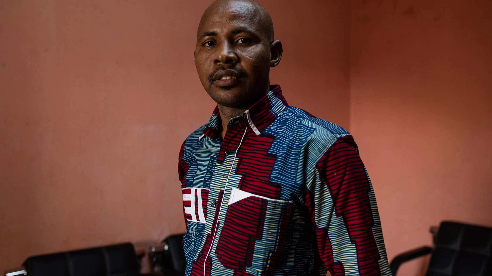 FILE - Daouda Diallo, one of Burkina Faso's most prominent human rights defenders poses for a photograph, in Ouagadougou, Burkina Faso, Thursday Feb. 3, 2022. Daouda Diallo — who won the Martin Ennals awards for human rights in 2022 — was taken to an unknown location by men who accosted him in the nation's capital city on Friday, Dec. 1, 2023 the local civic group which Diallo founded said in a statement. (AP Photo/Sophie Garcia, File)
