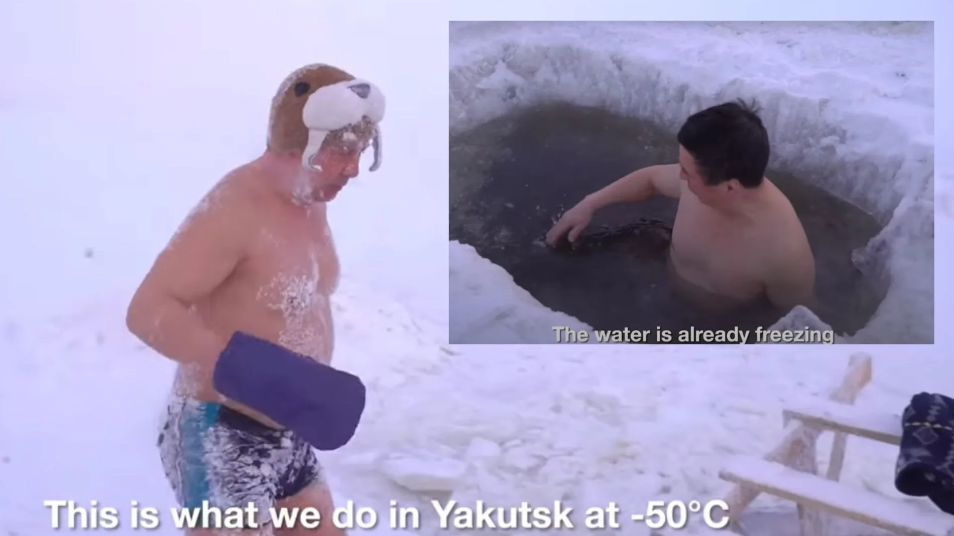 Nikolai, un vecino de Yakutia, Rusia, realiza su baño a menos 50º todas las mañanas