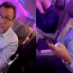 Óscar Puente en un vuelo Madrid-Bruselas