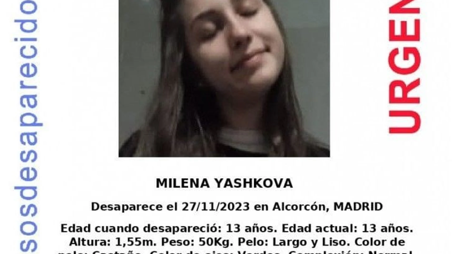 Buscan a una chica ucraniana de 13 años desaparecida la semana pasada en Alcorcón SOS DESAPARECIDOS 05/12/2023