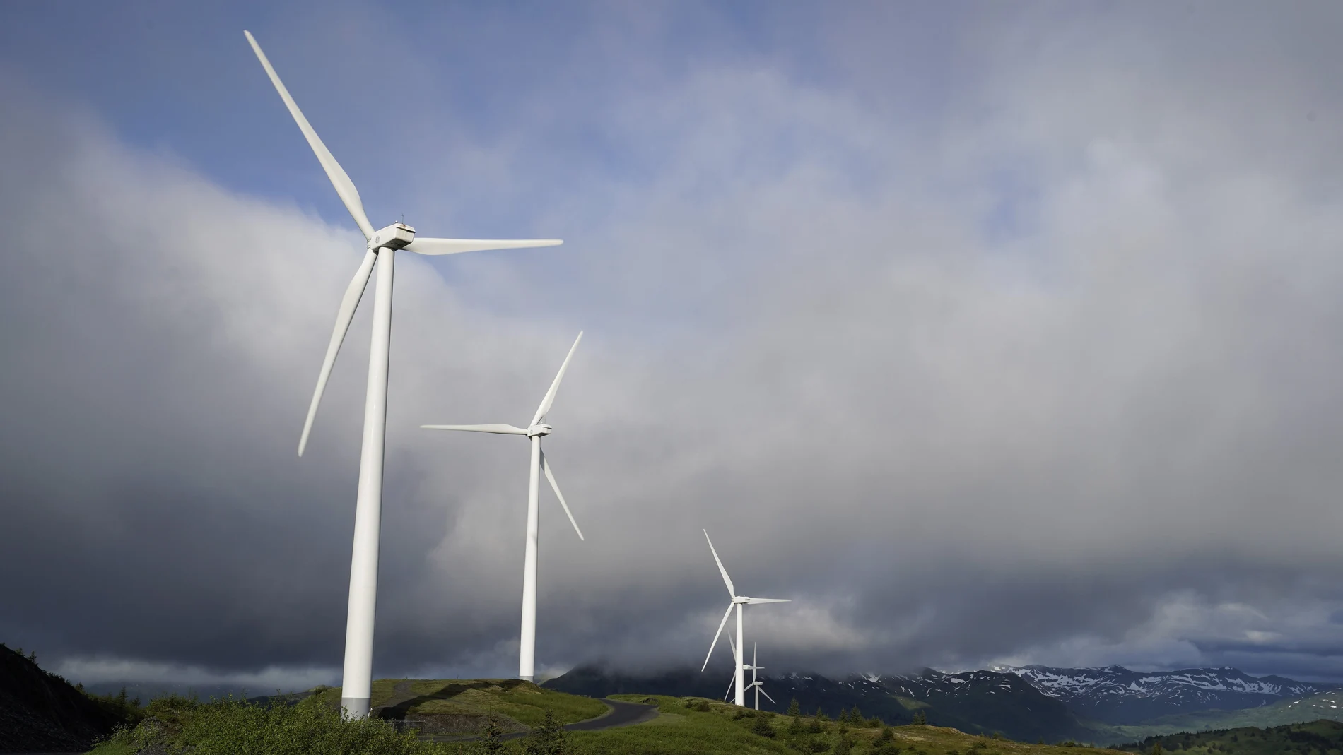 Wind turbines work on Sunday, June 25, 2023, in Kodiak, Alaska. 