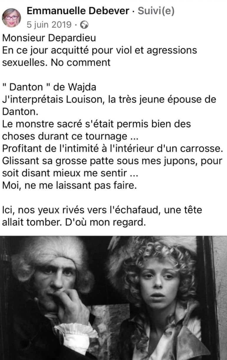 Escrito de Emmanuelle Debever sobre Gerard Depardieu tras acusarlo de agresión sexual