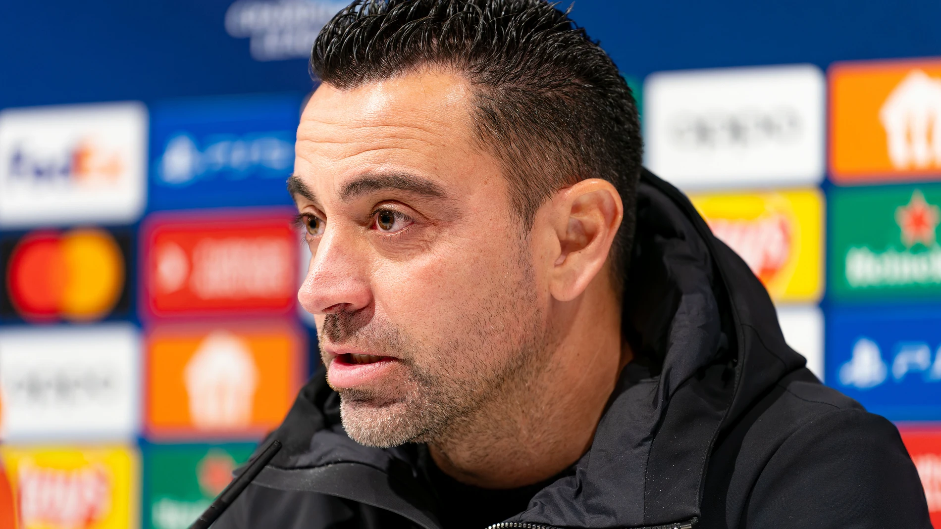 Coach Xavi Hernandez of FC Barcelona during the press conference following the UEFA Champions League, Group H football match between Royal Antwerp FC and FC Barcelona on December 13, 2023 at the Stadion Bosuil in Antwerpen, Belgium - Photo Joris Verwijst / Orange Pictures / DPPI AFP7 13/12/2023 ONLY FOR USE IN SPAIN