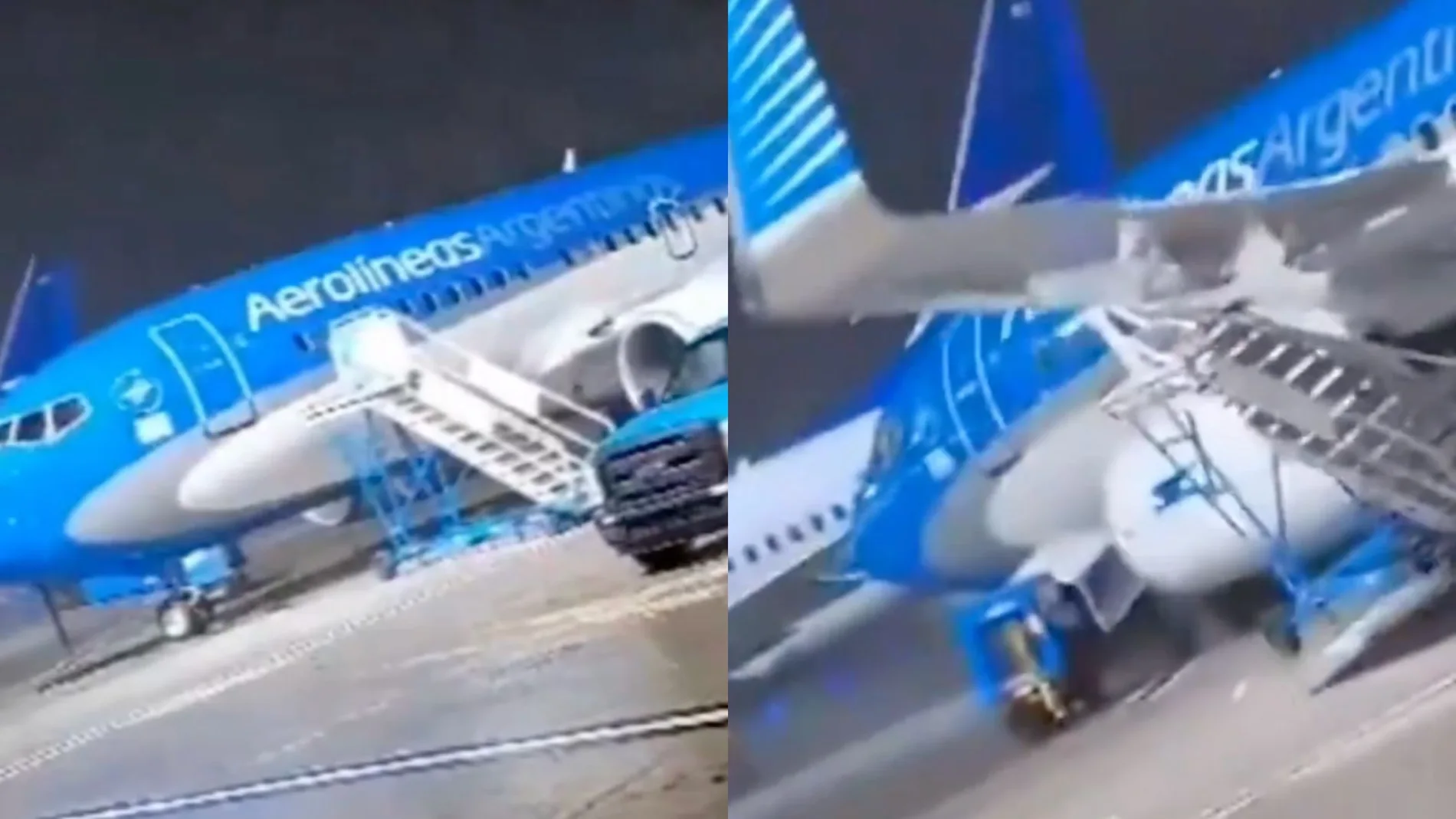 Un avión es bruscamente desplazado por las intensas ráfagas de viento en Buenos Aires
