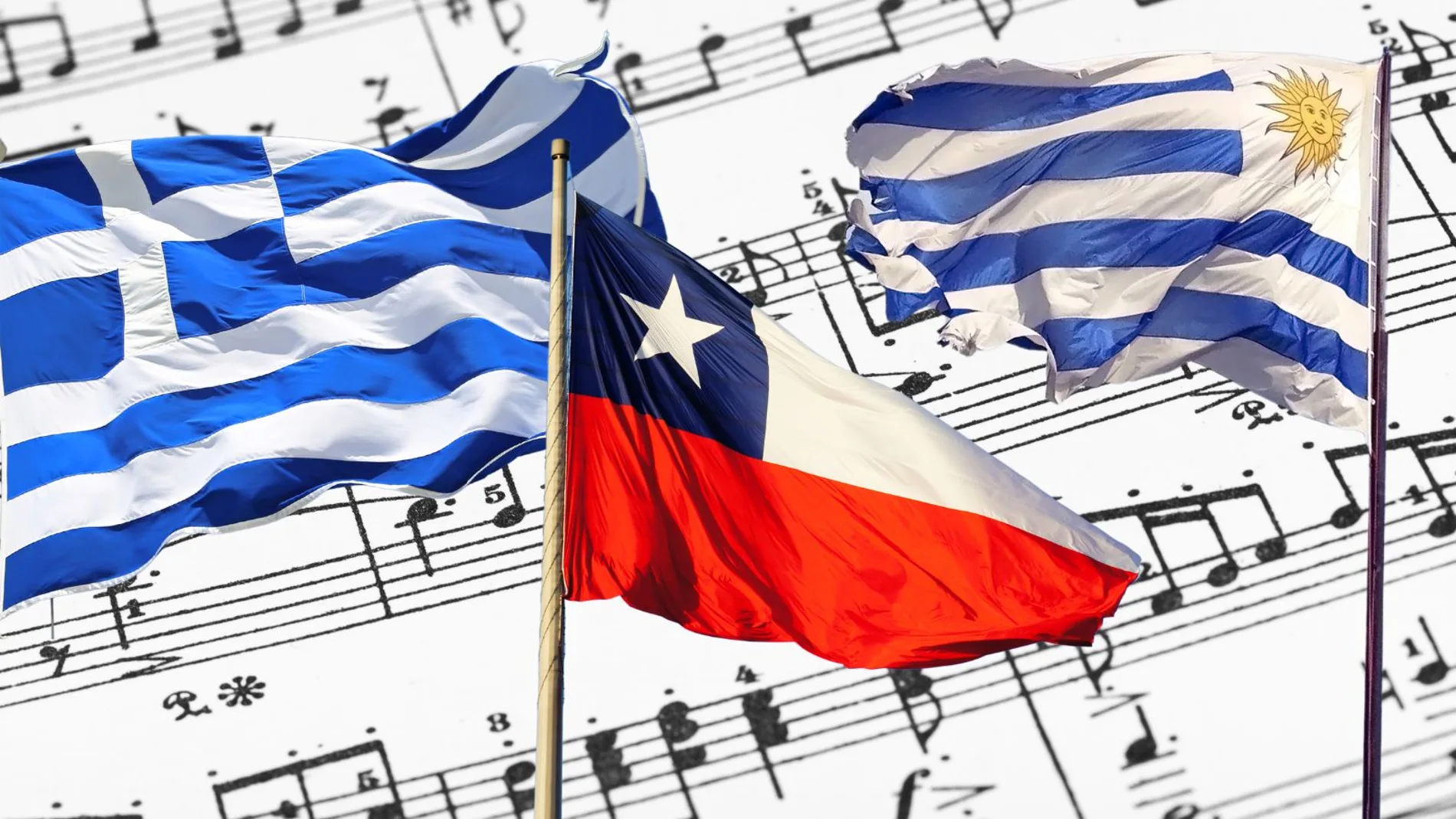 Banderas de Grecia, Chile y Uruguay 