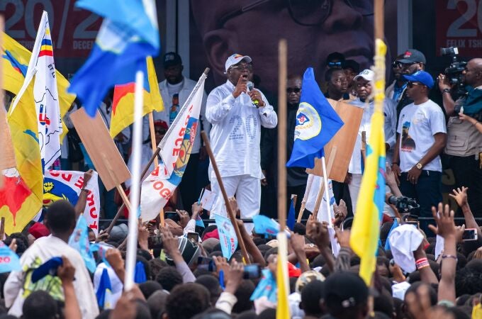  The President of the Democratic Republic of Congo Felix Tshisekedi speaks during a campaign rally in Kinshasa, Democratic Republic of Congo, 18 December 2023.