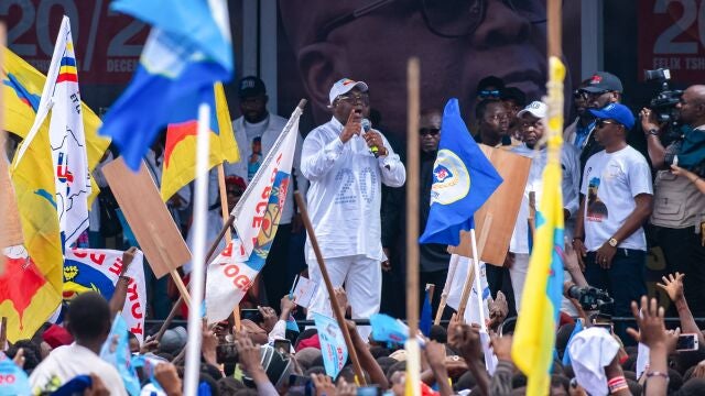 The President of the Democratic Republic of Congo Felix Tshisekedi speaks during a campaign rally in Kinshasa, Democratic Republic of Congo, 18 December 2023.