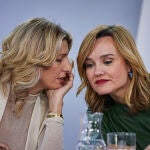 La vicepresidenta segunda y Ministra de Trabajo y Economía Social, Yolanda Díaz; la portavoz y ministra de Educación, Formación Profesional y Deportes, Pilar Alegría; el ministro de la Presidencia, Justicia y Relaciones con las Cortes, Félix Bolaños y la ministra de Sanidad, Mónica García, durante la rueda de prensa posterior a la reunión del Consejo de Ministros, este martes en Moncloa © Alberto R. Roldán / Diario La Razón. 19 12 2023