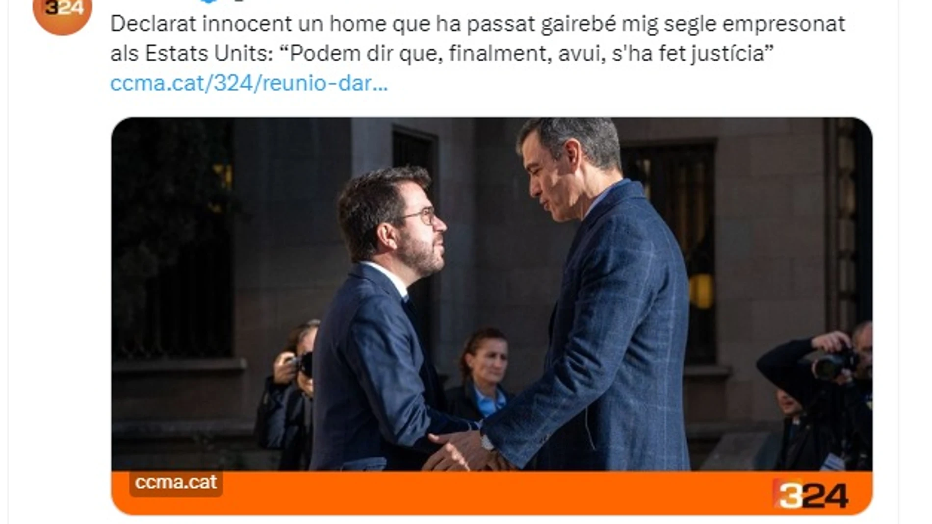 Un histórico error de TV3 titula la reunión de Sánchez y Aragonès con la excarcelación de un convicto en Estados Unidos 