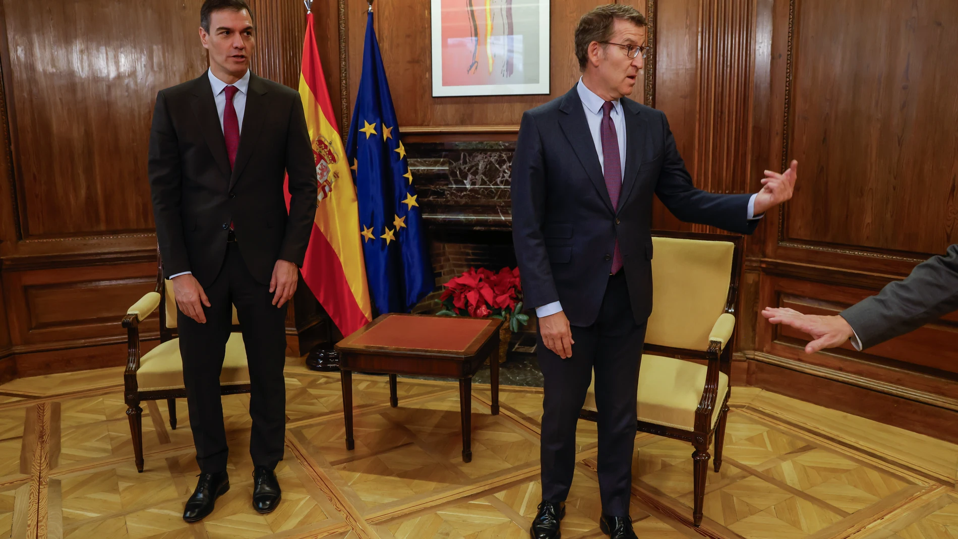 Reunión de Pedro Sánchez y Alberto Núñez Feijóo en el Congreso de los Diputados 