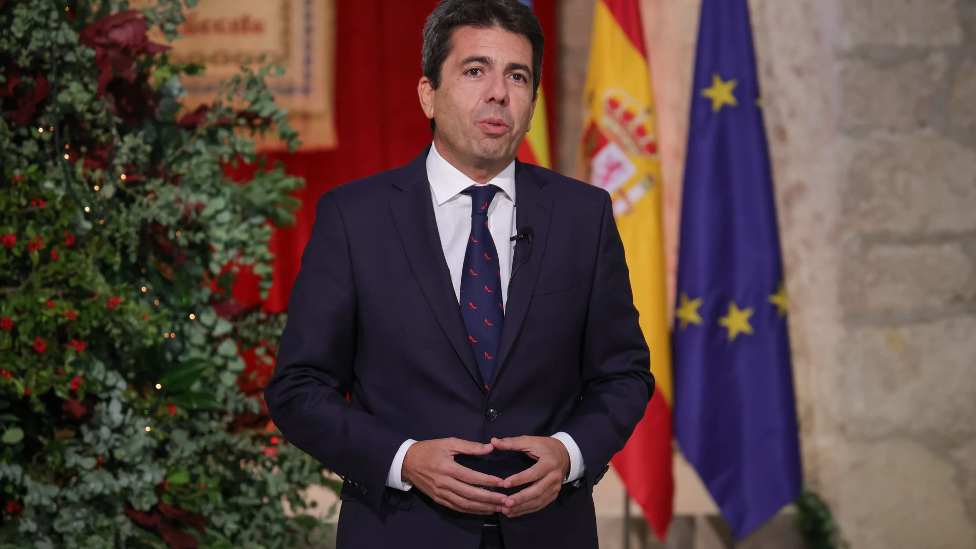 El presidente de la Generalitat, Carlos Mazón, durante el discurso pronunciado en el Castillo de Santa Bárbara (Alicante)